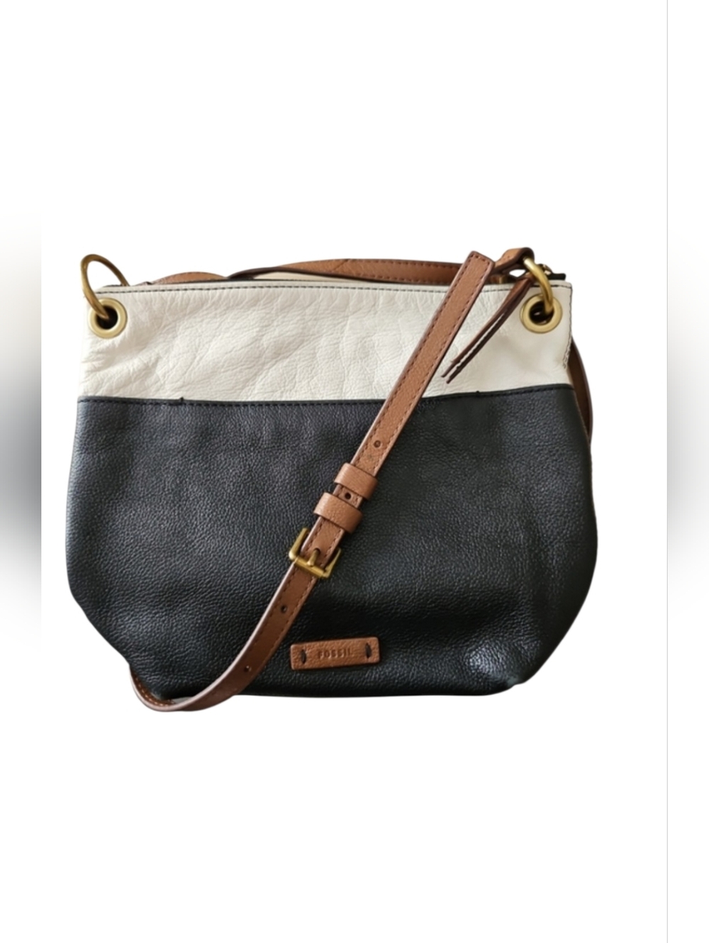 Fossil Black & White Leather Crossbody Bag